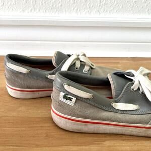 Lacoste Men's Boat Shoes $150 Barbuda 51 Gray Suede Cotton Size 8 US